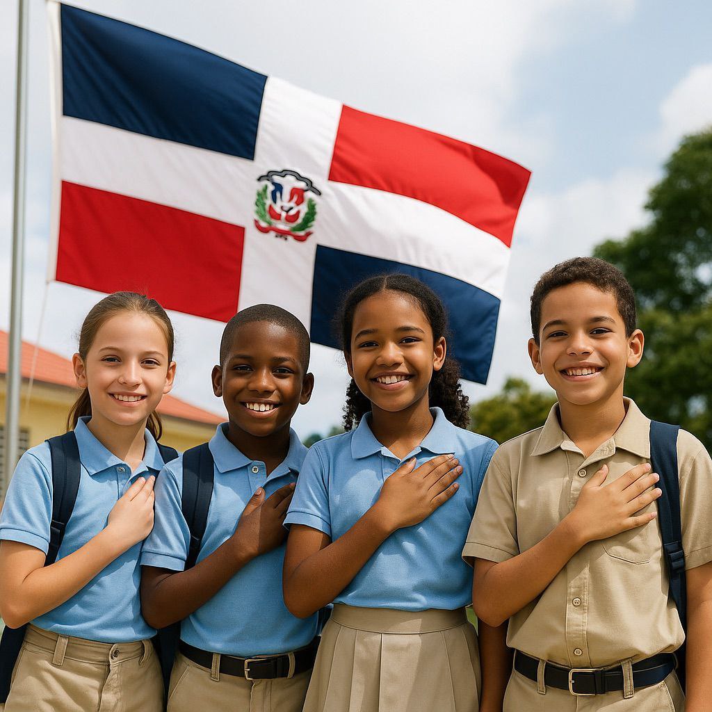 Niños dominicanos con mochilas